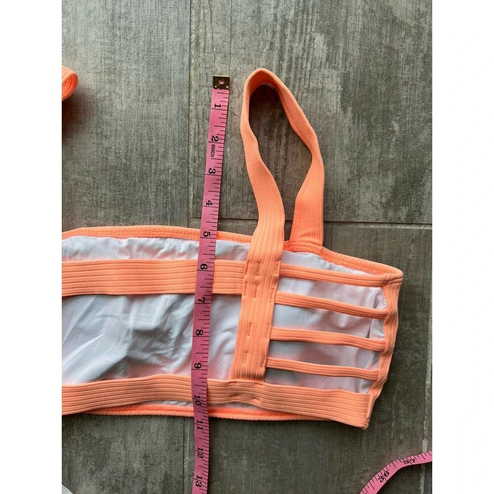 PilyQ Caged Top Bikini Orange Creamsicle Bandeau NEW Designer Size D L Swim